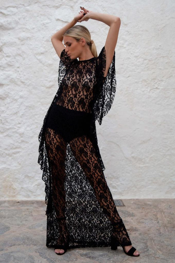 Flamenco Ruffle Black Maxi Dress